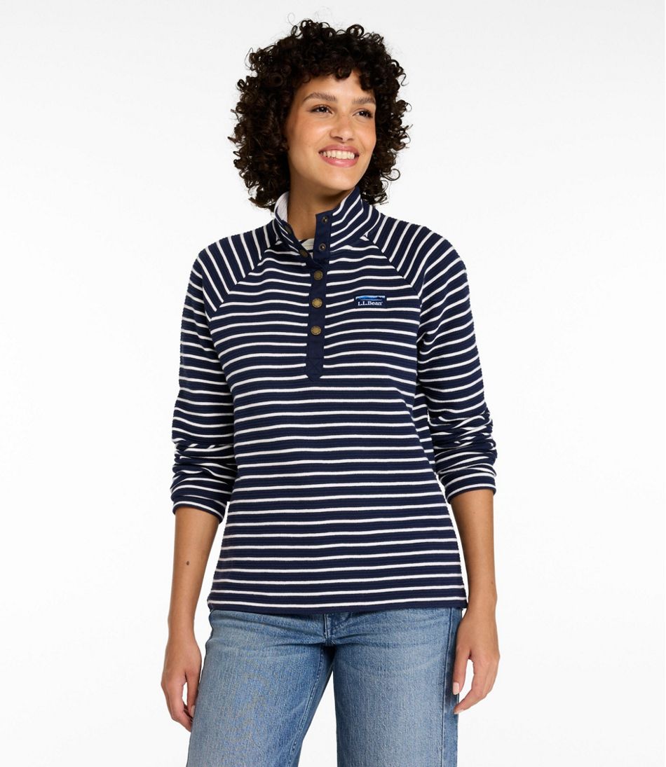 Women's Lakewashed Double-Knit Quarter-Snap, Stripe | L.L.Bean Essential