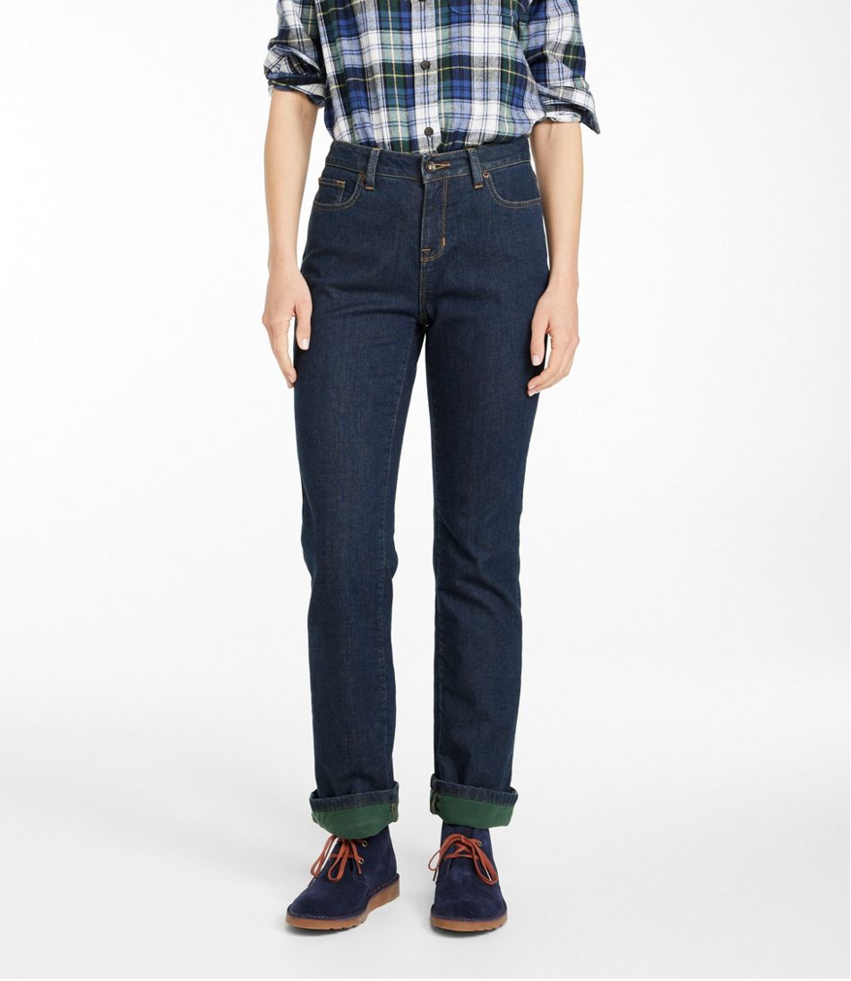 Women's True Shape Jeans, High-Rise Straight-Leg Fleece-Lined | L.L.Bean Featured