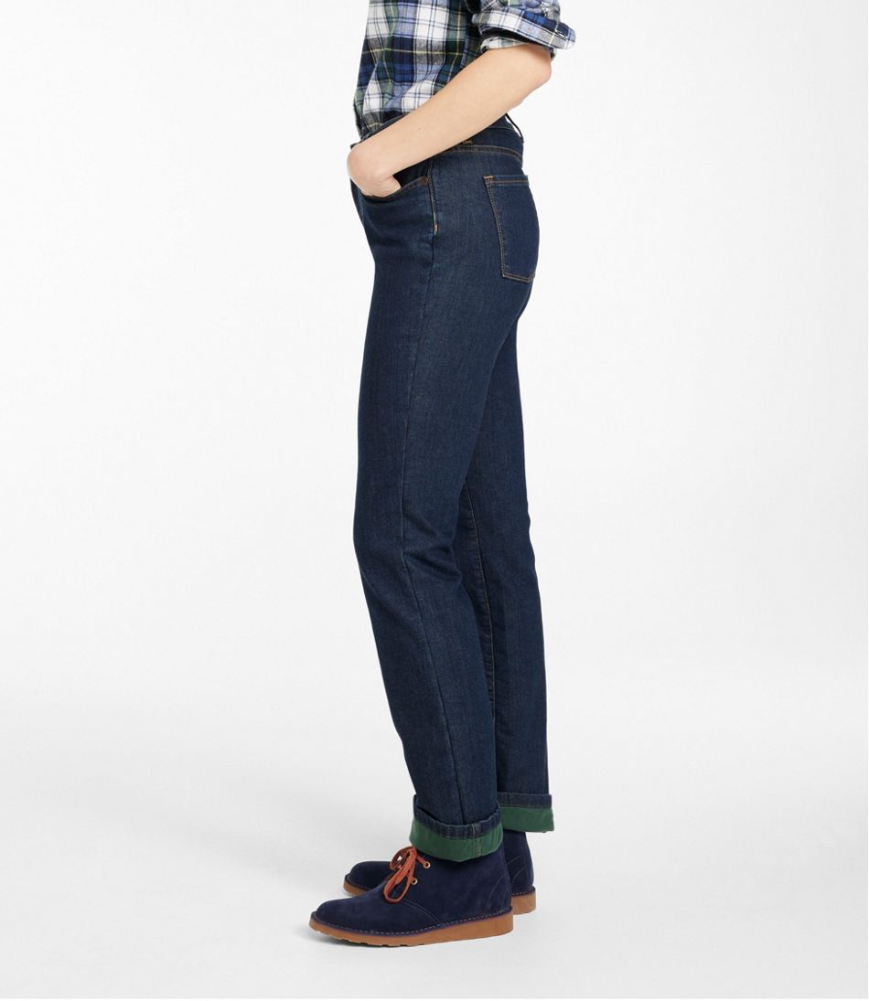Women's True Shape Jeans, High-Rise Straight-Leg Fleece-Lined | L.L.Bean Featured