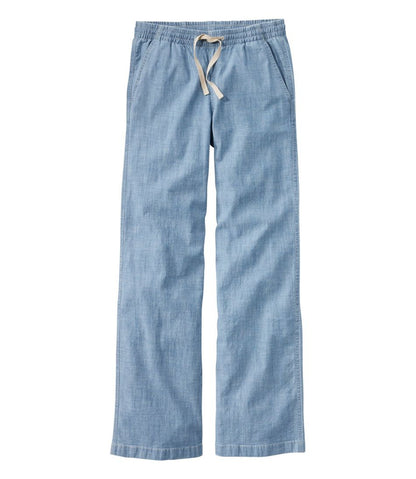 Women's Lakewashed Pull-On Chinos, Mid-Rise Wide-Leg Chambray | L.L.Bean Featured