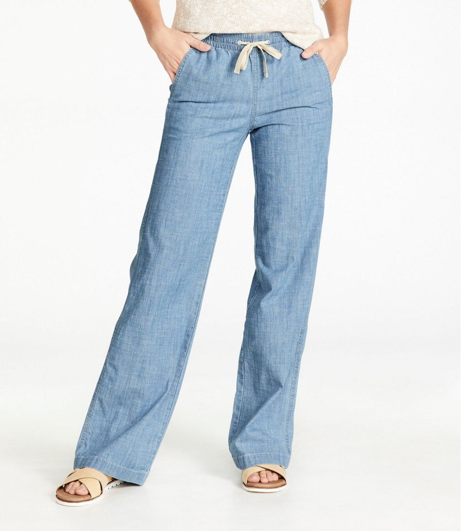 Women's Lakewashed Pull-On Chinos, Mid-Rise Wide-Leg Chambray | L.L.Bean Featured