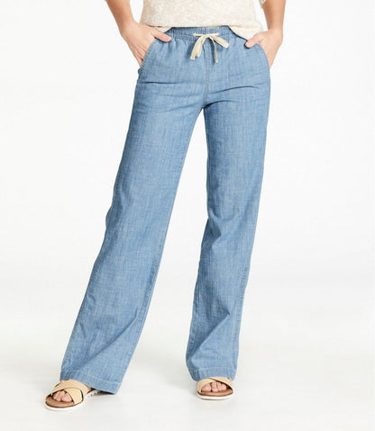 Women's Lakewashed Pull-On Chinos, Mid-Rise Wide-Leg Chambray | L.L.Bean Featured