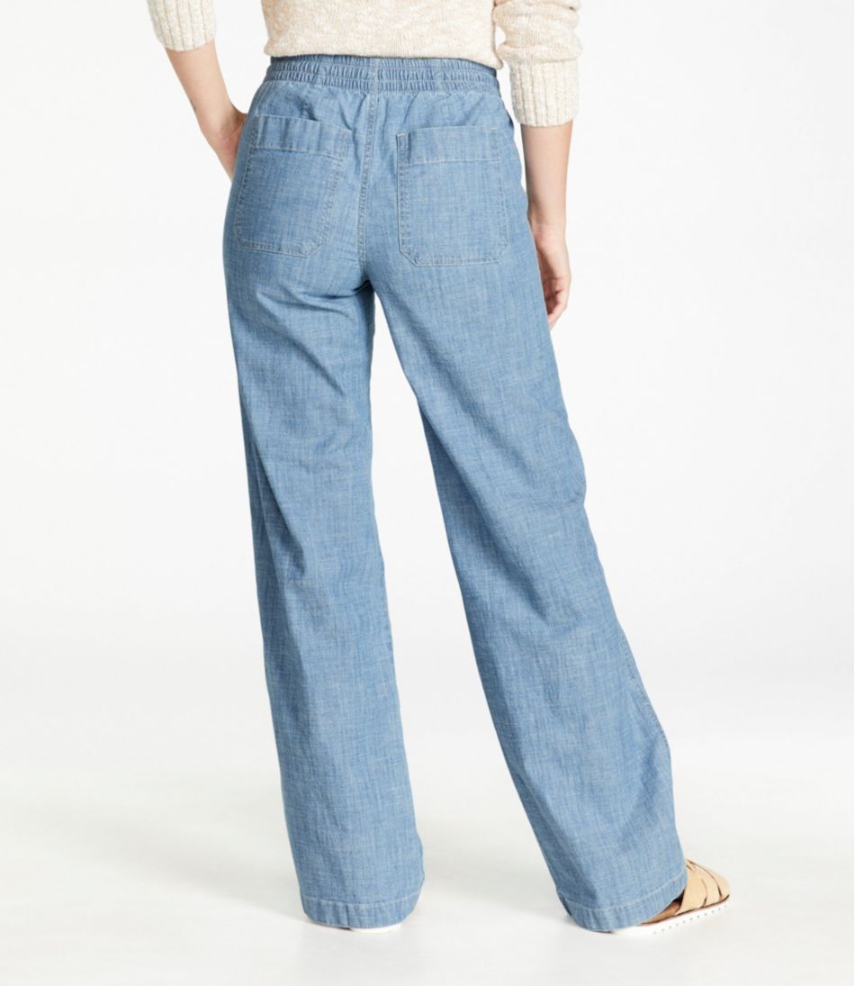 Women's Lakewashed Pull-On Chinos, Mid-Rise Wide-Leg Chambray | L.L.Bean Featured