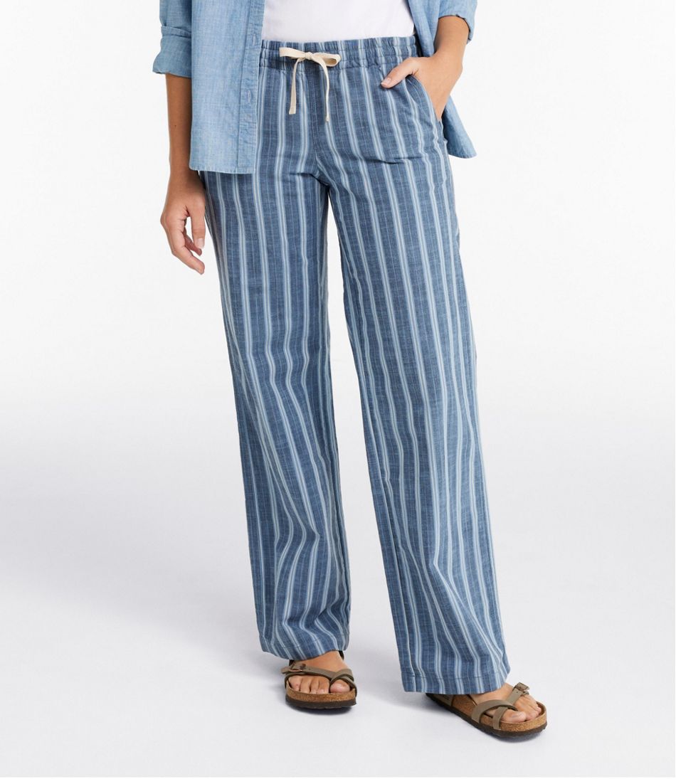 Women's Lakewashed Pull-On Chinos, Mid-Rise Wide-Leg Stripe Chambray | L.L.Bean Value