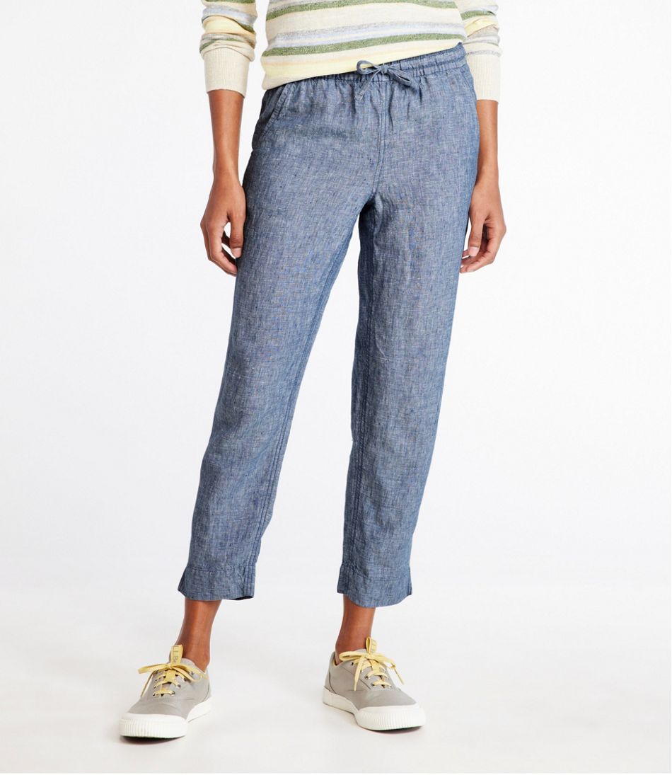 Women's Premium Linen Pull-On Ankle Pants, Mid-Rise Tapered-Leg | L.L.Bean Everyday