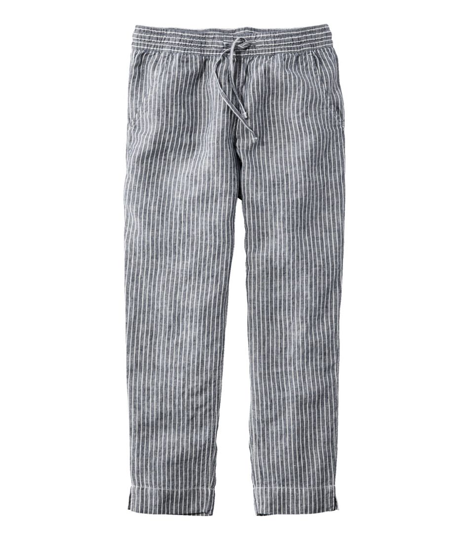 Women's Premium Linen Pull-On Ankle Pants, Mid-Rise Tapered-Leg Stripe | L.L.Bean Best Seller