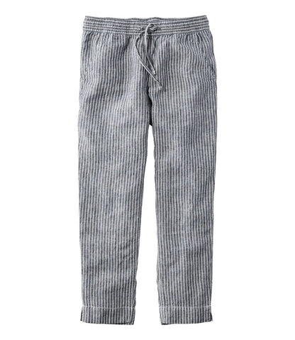 Women's Premium Linen Pull-On Ankle Pants, Mid-Rise Tapered-Leg Stripe | L.L.Bean Best Seller