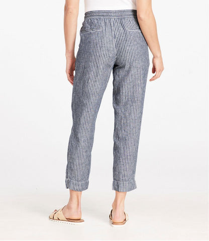 Women's Premium Linen Pull-On Ankle Pants, Mid-Rise Tapered-Leg Stripe | L.L.Bean Best Seller