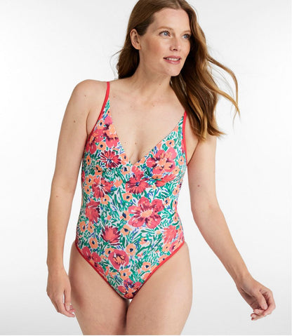 Women's Coastal Essentials Swimwear, V-Neck Tanksuit Print | L.L.Bean Classic