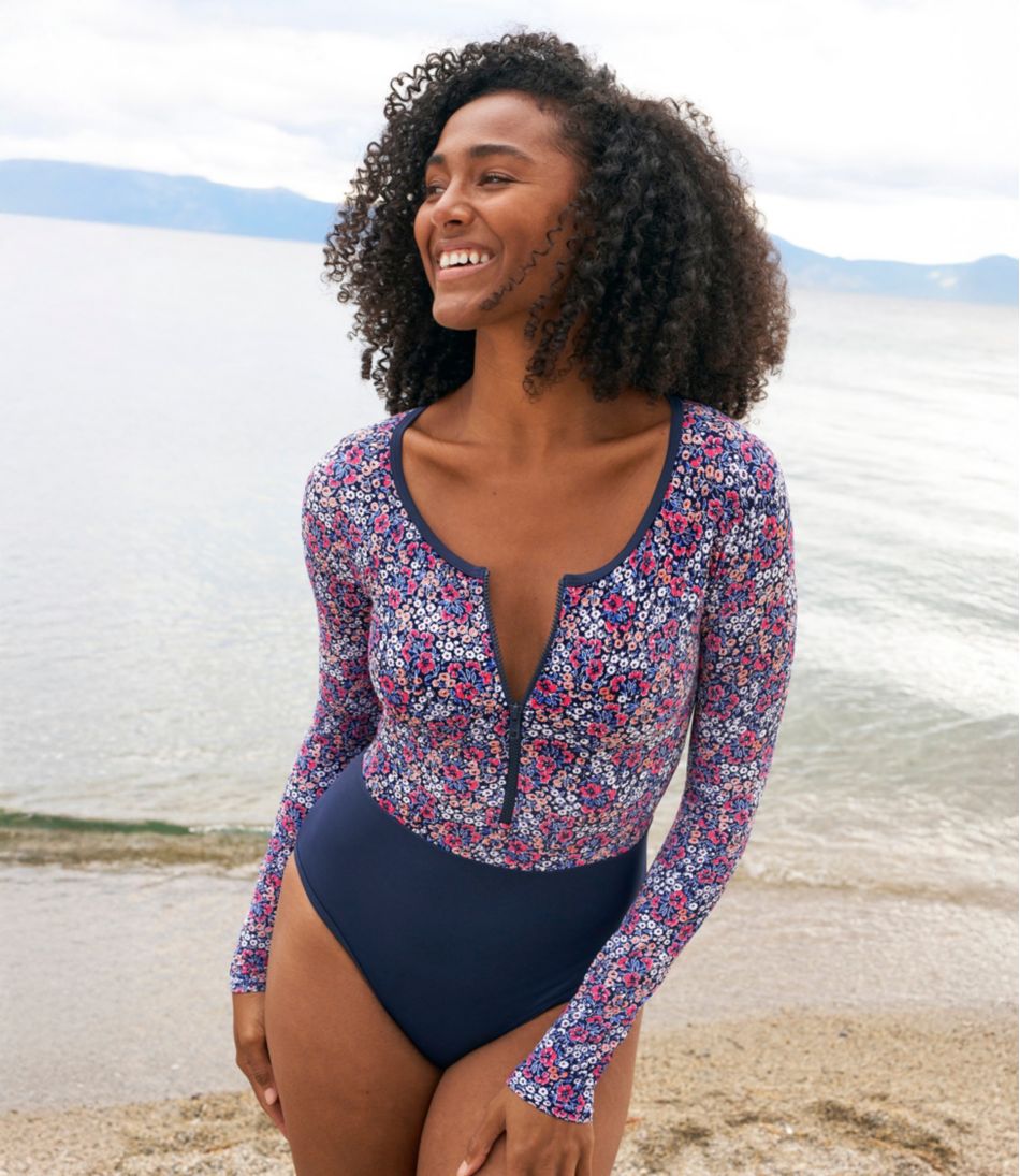 Women's Coastal Essentials Swimwear, Long-Sleeve Tanksuit Print | L.L.Bean Essential