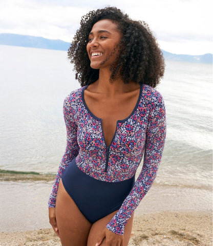 Women's Coastal Essentials Swimwear, Long-Sleeve Tanksuit Print | L.L.Bean Essential