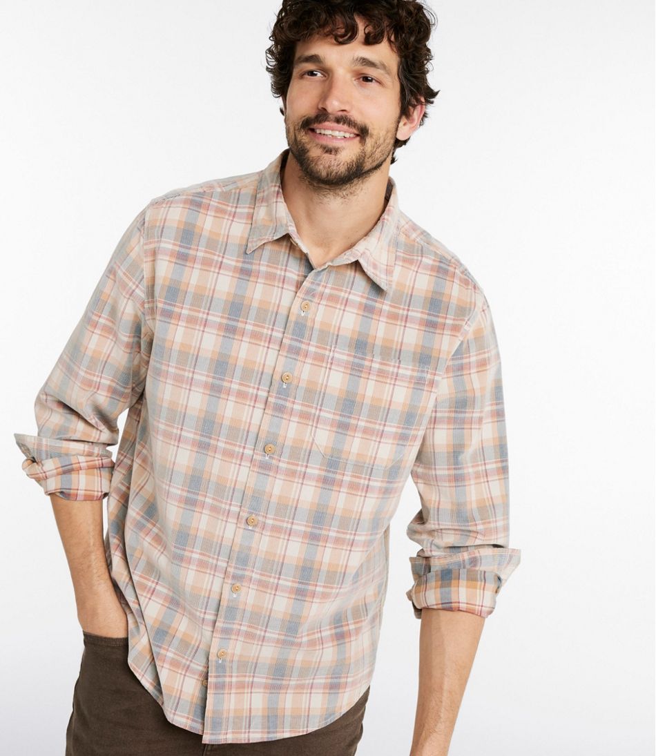 Men's Sunwashed Corduroy Shirt, Slightly Fitted Untucked Fit, Plaid | L.L.Bean Recommended