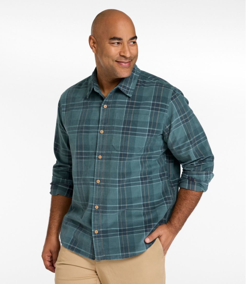 Men's Sunwashed Corduroy Shirt, Slightly Fitted Untucked Fit, Plaid | L.L.Bean Recommended