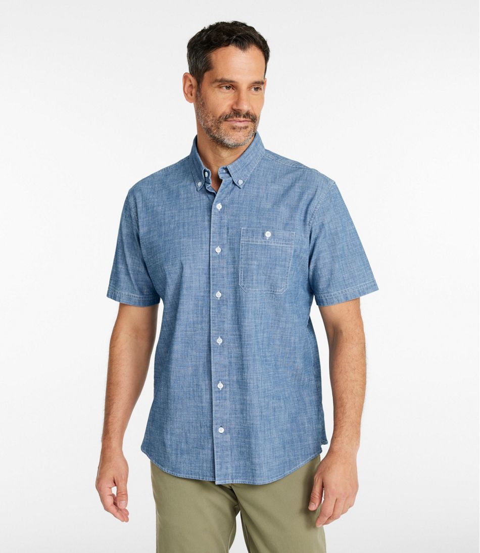 Men's Comfort Stretch® Chambray Shirt, Traditional Untucked Fit, Short-Sleeve | L.L.Bean Exclusive