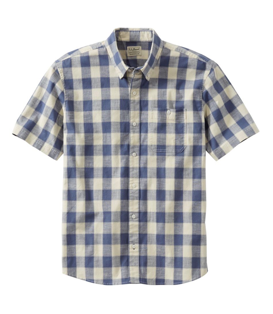 Men's Comfort Stretch® Chambray Shirt, Traditional Untucked Fit, Short-Sleeve, Plaid | L.L.Bean Everyday