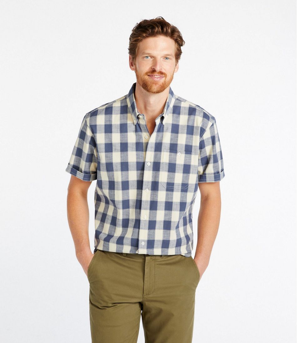Men's Comfort Stretch® Chambray Shirt, Traditional Untucked Fit, Short-Sleeve, Plaid | L.L.Bean Everyday