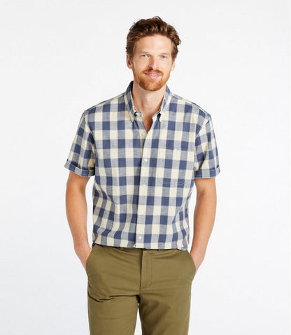 Men's Comfort Stretch® Chambray Shirt, Traditional Untucked Fit, Short-Sleeve, Plaid | L.L.Bean Everyday