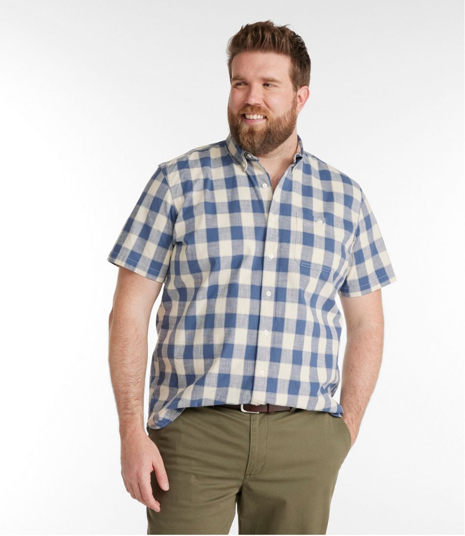 Men's Comfort Stretch® Chambray Shirt, Traditional Untucked Fit, Short-Sleeve, Plaid | L.L.Bean Everyday
