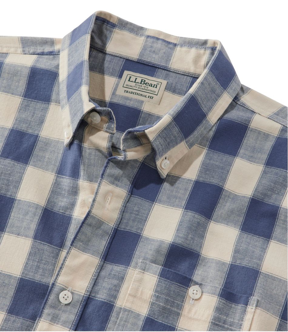 Men's Comfort Stretch® Chambray Shirt, Traditional Untucked Fit, Short-Sleeve, Plaid | L.L.Bean Everyday