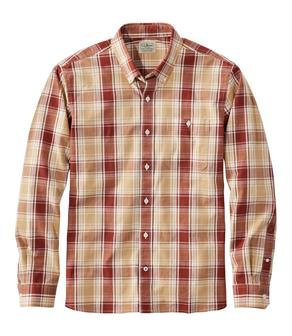 Men's Comfort Stretch® Chambray Shirt, Long-Sleeve, Slightly Fitted Untucked Fit, Plaid | L.L.Bean Trending