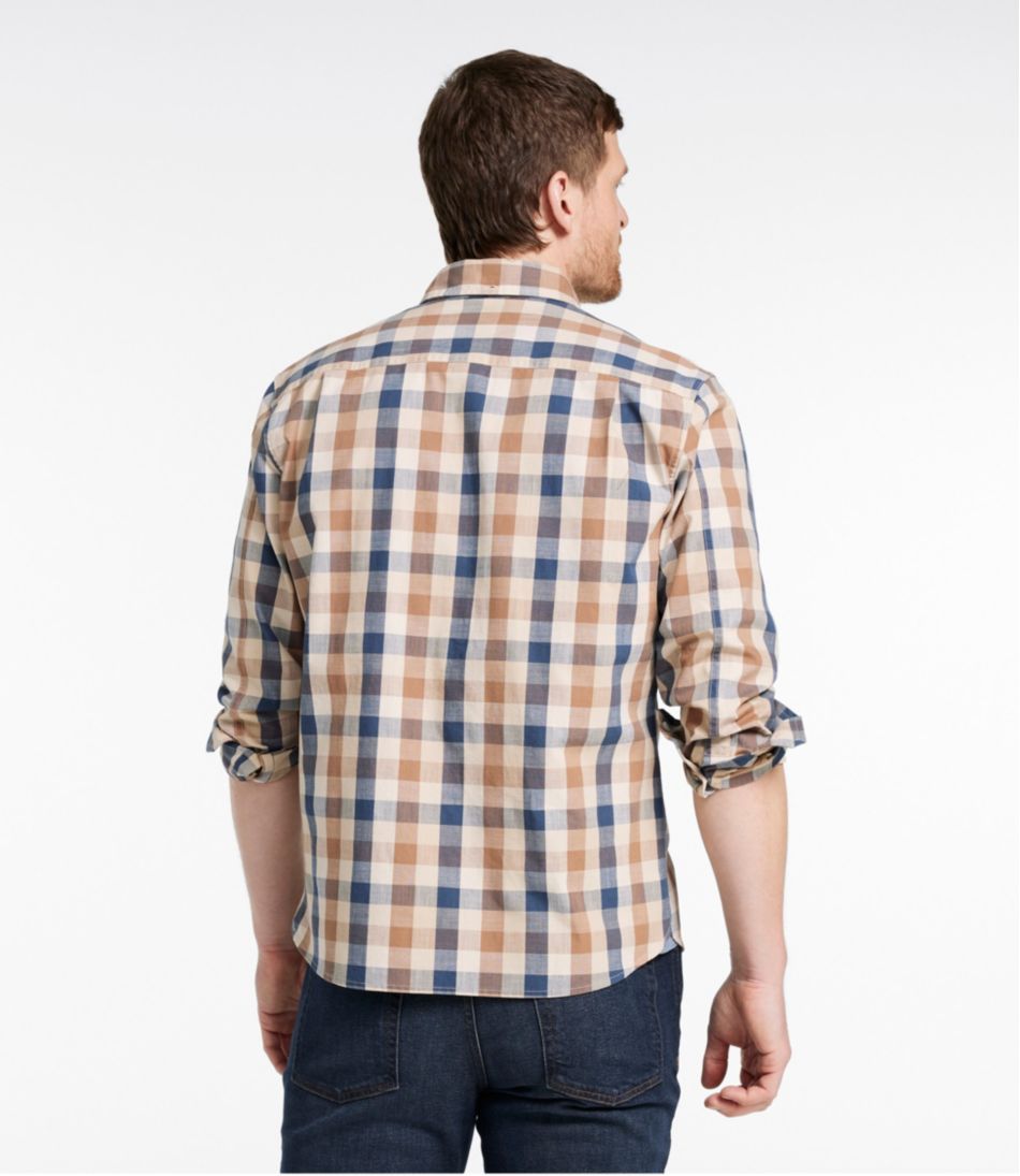 Men's Comfort Stretch® Chambray Shirt, Long-Sleeve, Slightly Fitted Untucked Fit, Plaid | L.L.Bean Trending