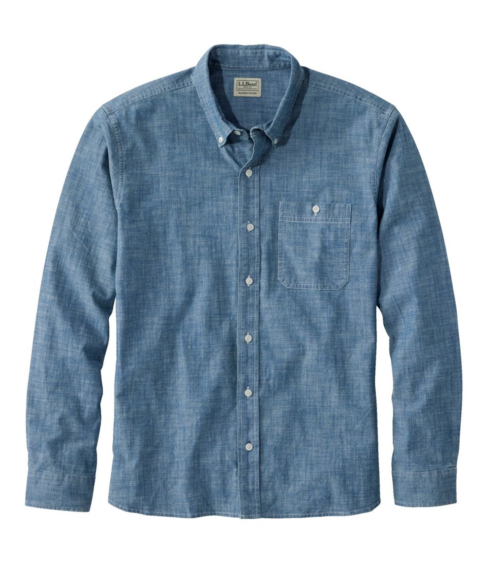 Men's Comfort Stretch® Chambray Shirt, Long-Sleeve, Slightly Fitted Untucked Fit | L.L.Bean Popular