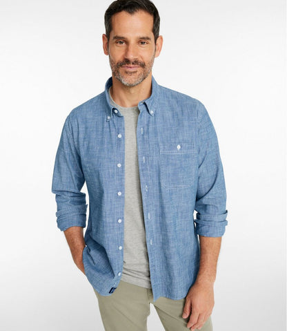 Men's Comfort Stretch® Chambray Shirt, Long-Sleeve, Slightly Fitted Untucked Fit | L.L.Bean Popular
