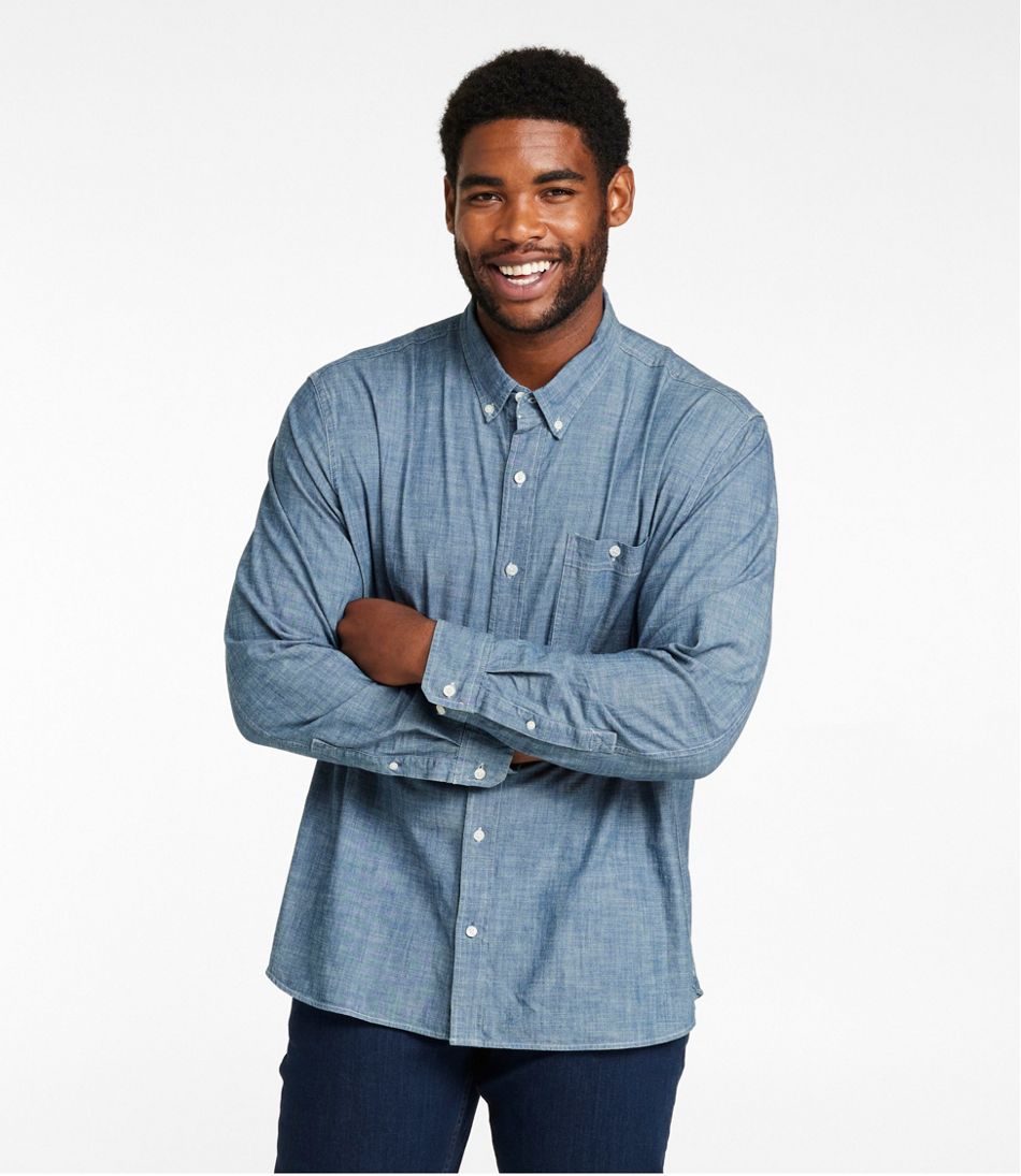 Men's Comfort Stretch® Chambray Shirt, Long-Sleeve, Slightly Fitted Untucked Fit | L.L.Bean Popular