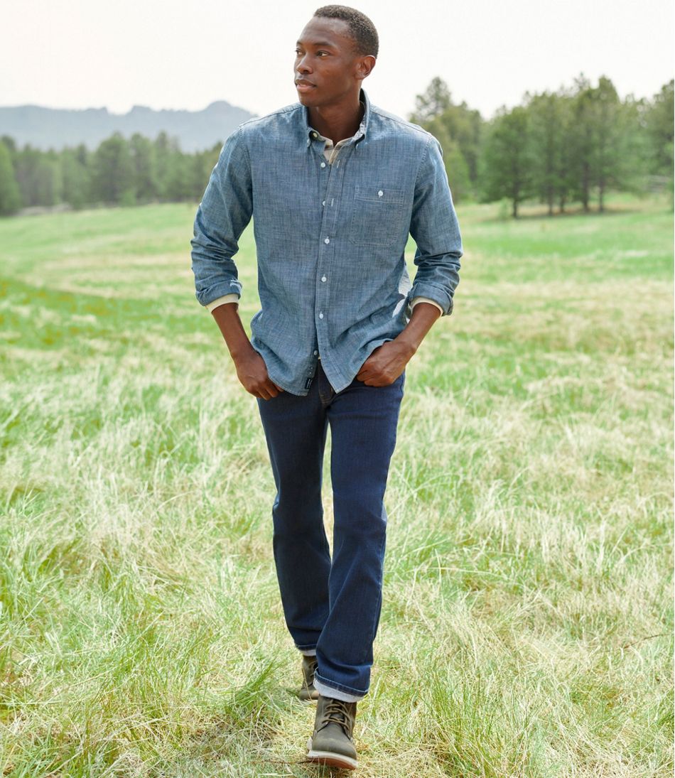 Men's Comfort Stretch® Chambray Shirt, Long-Sleeve, Slightly Fitted Untucked Fit | L.L.Bean Popular