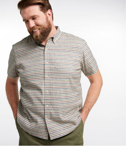 Men's Stonecoast Hemp Shirt, Short-Sleeve, Slightly Fitted Untucked Fit, Stripe | L.L.Bean Value