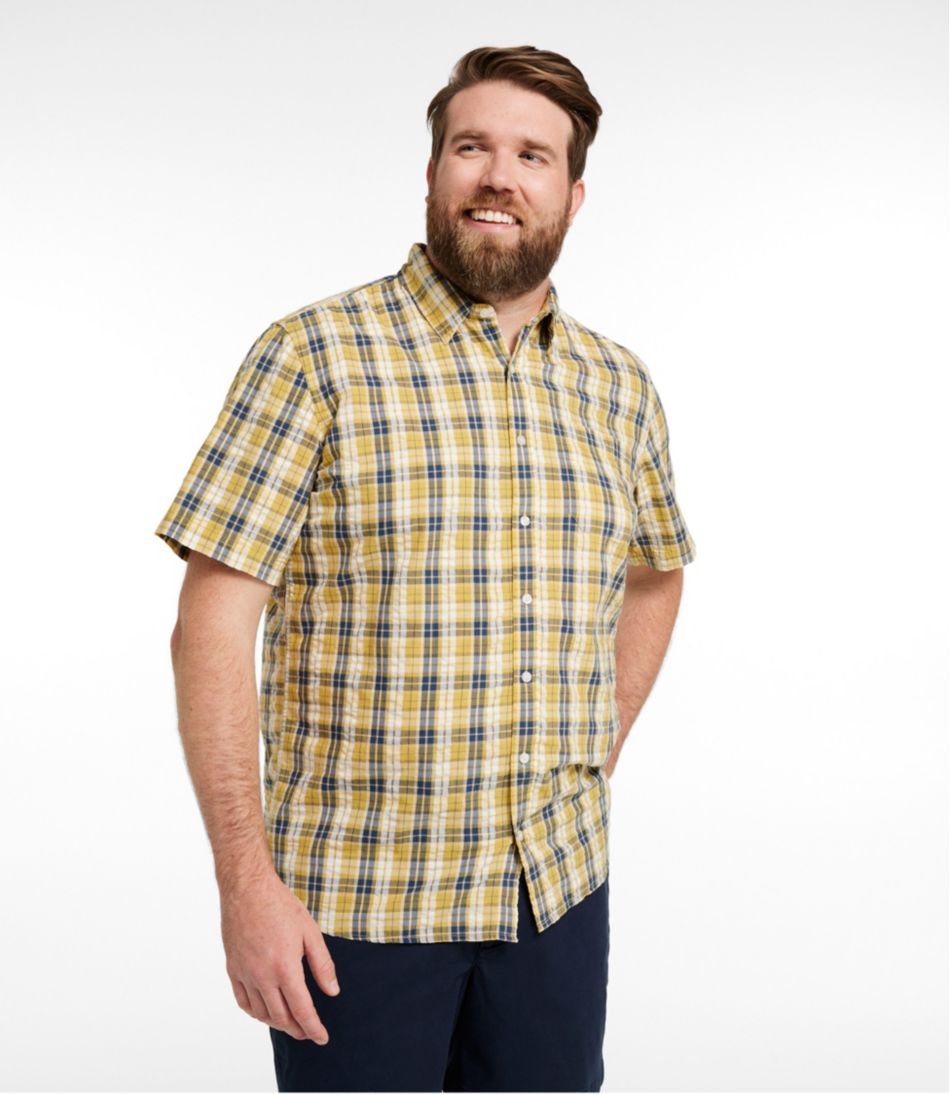 Men's Organic Cotton Seersucker Shirt, Short-Sleeve, Slightly Fitted, Plaid | L.L.Bean Trending
