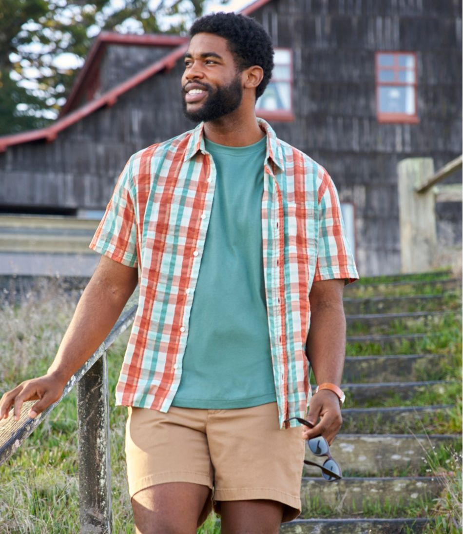 Men's Organic Cotton Seersucker Shirt, Short-Sleeve, Slightly Fitted, Plaid | L.L.Bean Trending