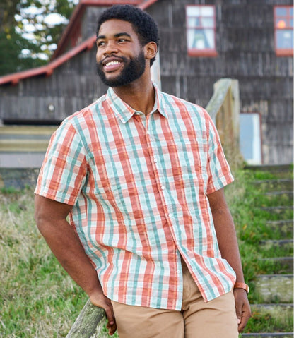 Men's Organic Cotton Seersucker Shirt, Short-Sleeve, Slightly Fitted, Plaid | L.L.Bean Trending