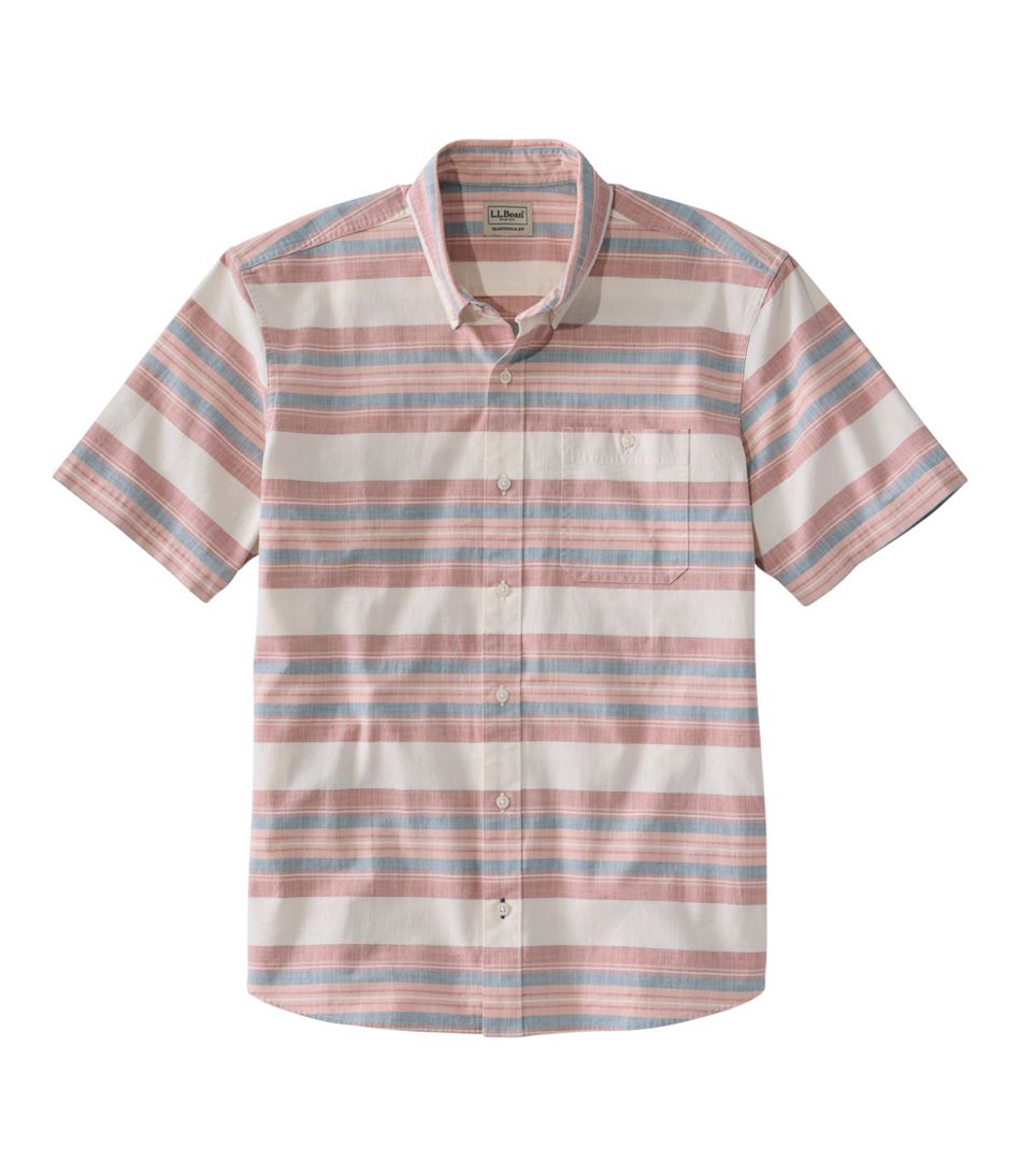 Men's Comfort Stretch Chambray Shirt, Traditional Untucked Fit, Short-Sleeve, Stripe | L.L.Bean Everyday