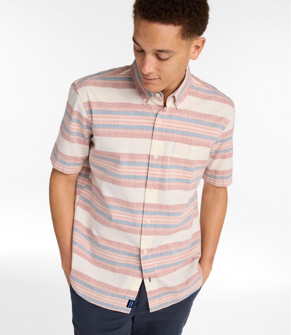 Men's Comfort Stretch Chambray Shirt, Traditional Untucked Fit, Short-Sleeve, Stripe | L.L.Bean Everyday