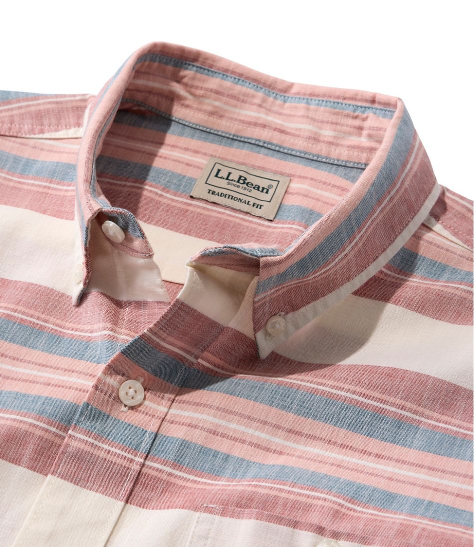 Men's Comfort Stretch Chambray Shirt, Traditional Untucked Fit, Short-Sleeve, Stripe | L.L.Bean Everyday