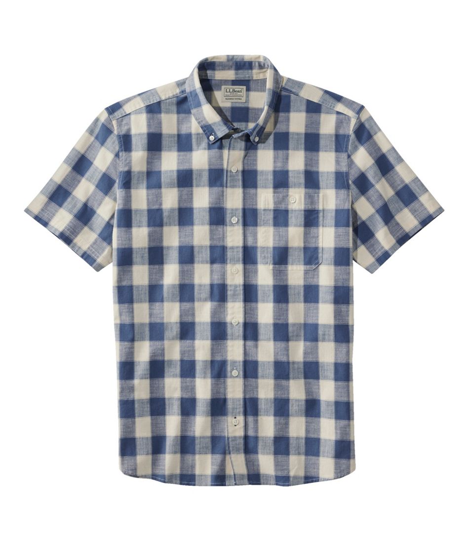 Men's Comfort Stretch® Chambray Shirt, Slightly Fitted Untucked Fit, Short-Sleeve, Plaid | L.L.Bean Great Value