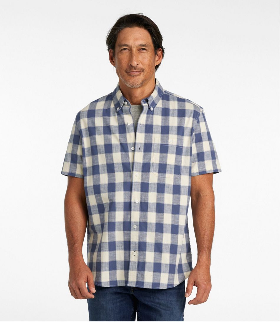 Men's Comfort Stretch® Chambray Shirt, Slightly Fitted Untucked Fit, Short-Sleeve, Plaid | L.L.Bean Great Value