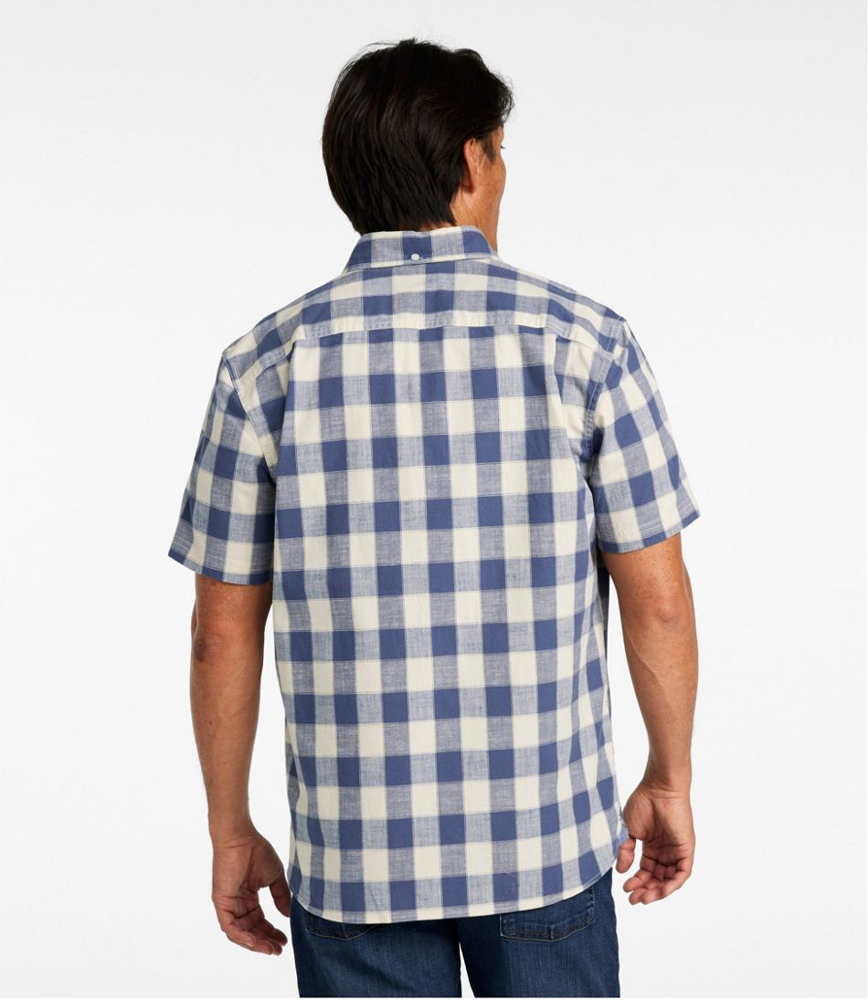 Men's Comfort Stretch® Chambray Shirt, Slightly Fitted Untucked Fit, Short-Sleeve, Plaid | L.L.Bean Great Value