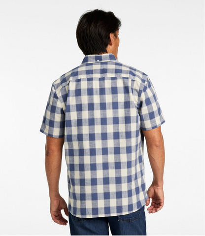 Men's Comfort Stretch® Chambray Shirt, Slightly Fitted Untucked Fit, Short-Sleeve, Plaid | L.L.Bean Great Value