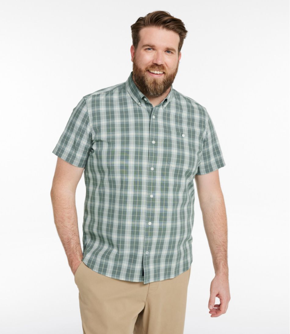 Men's Comfort Stretch® Chambray Shirt, Slightly Fitted Untucked Fit, Short-Sleeve, Plaid | L.L.Bean Great Value