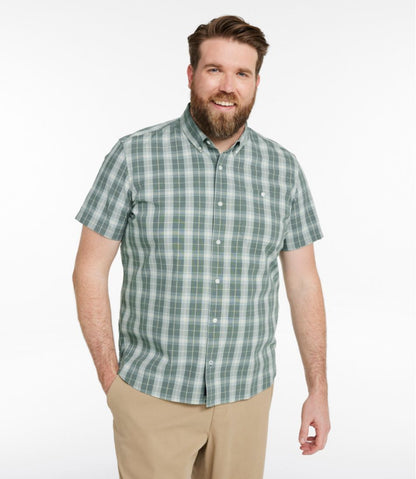 Men's Comfort Stretch® Chambray Shirt, Slightly Fitted Untucked Fit, Short-Sleeve, Plaid | L.L.Bean Great Value