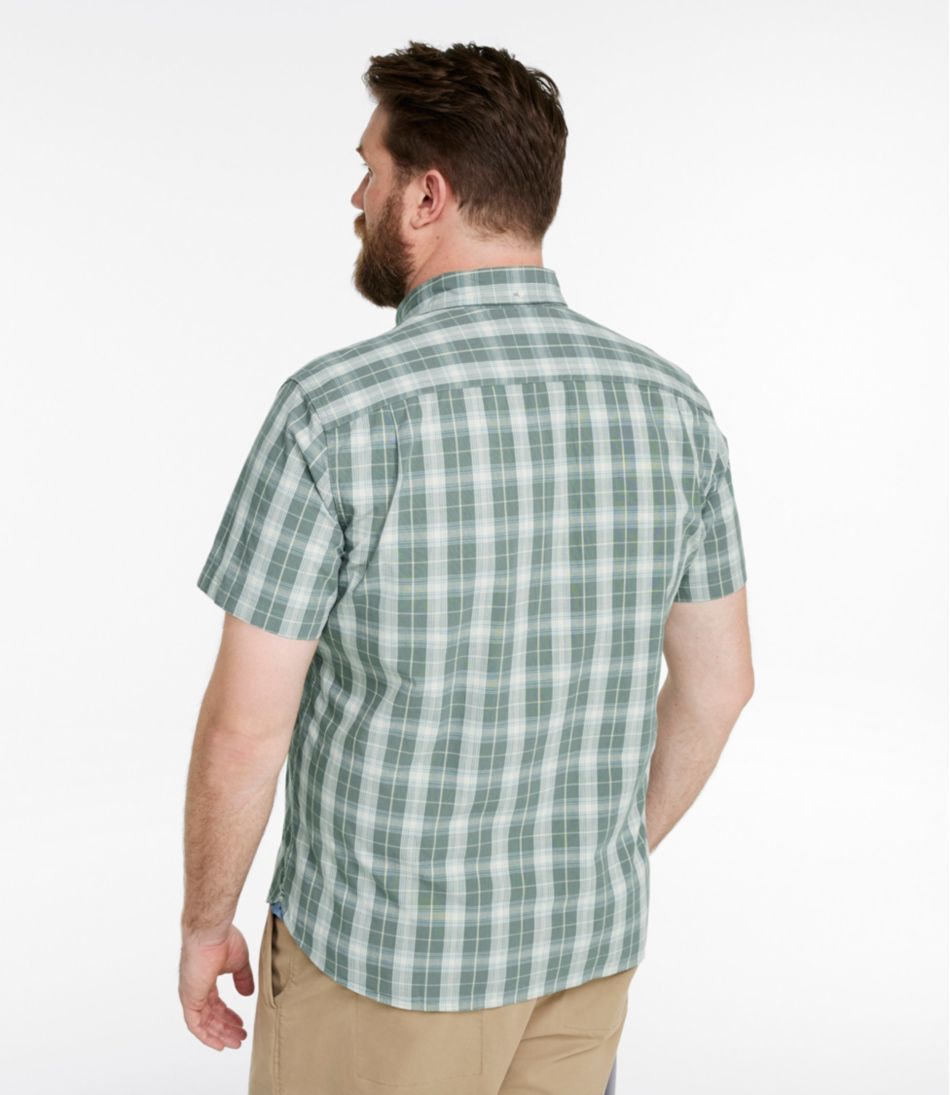 Men's Comfort Stretch® Chambray Shirt, Slightly Fitted Untucked Fit, Short-Sleeve, Plaid | L.L.Bean Great Value