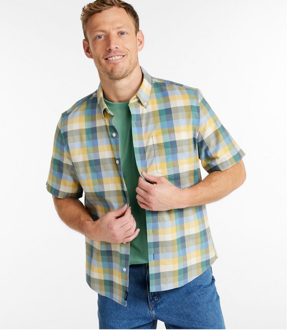 Men's Comfort Stretch® Oxford, Slightly Fitted Untucked Fit, Short-Sleeve, Plaid | L.L.Bean Trending
