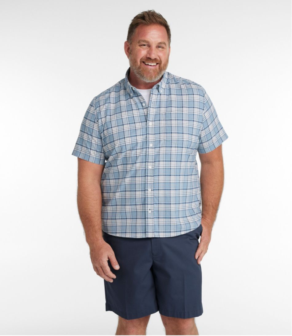 Men's Comfort Stretch® Oxford, Slightly Fitted Untucked Fit, Short-Sleeve, Plaid | L.L.Bean Trending