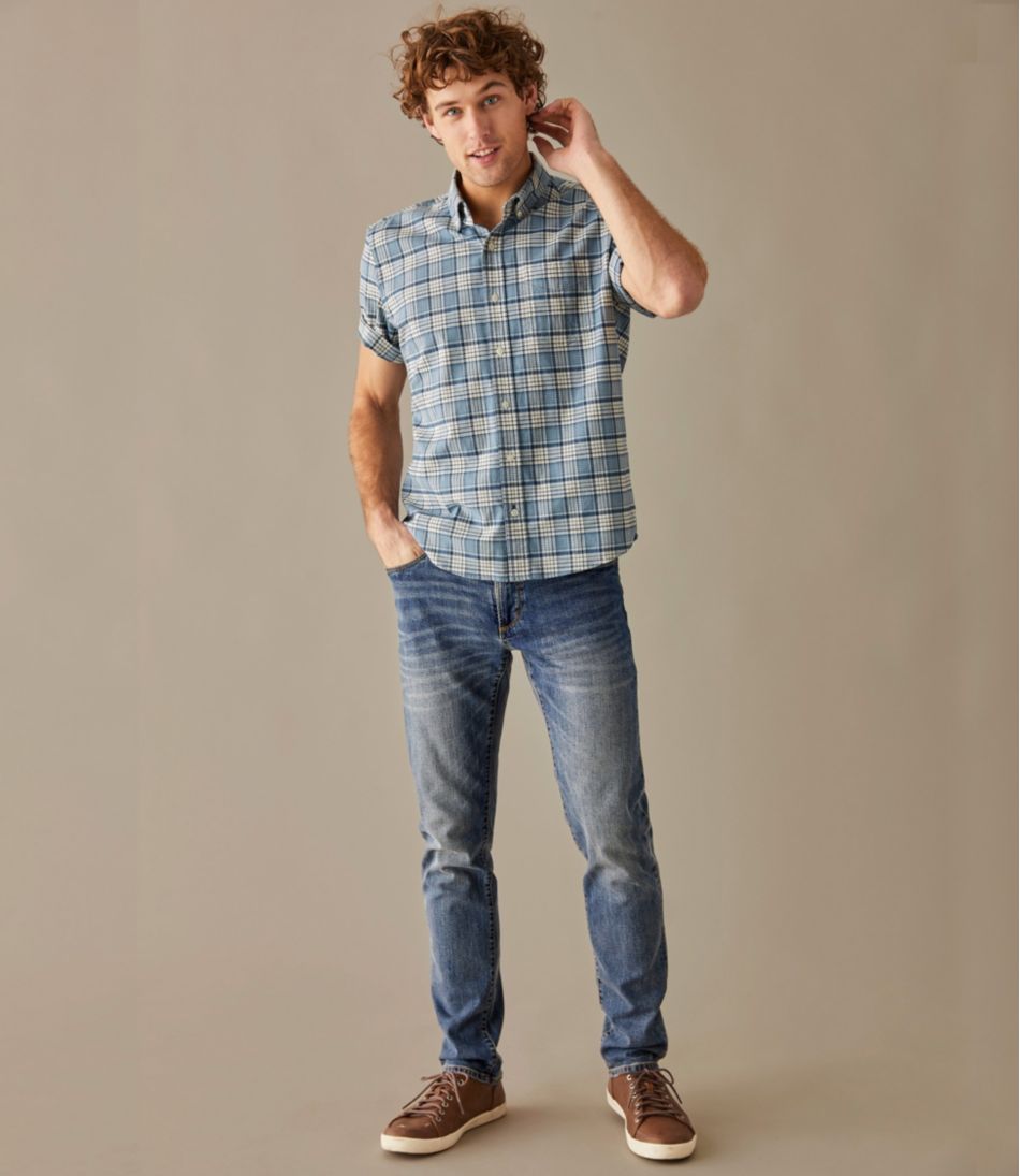 Men's Comfort Stretch® Oxford, Slightly Fitted Untucked Fit, Short-Sleeve, Plaid | L.L.Bean Trending