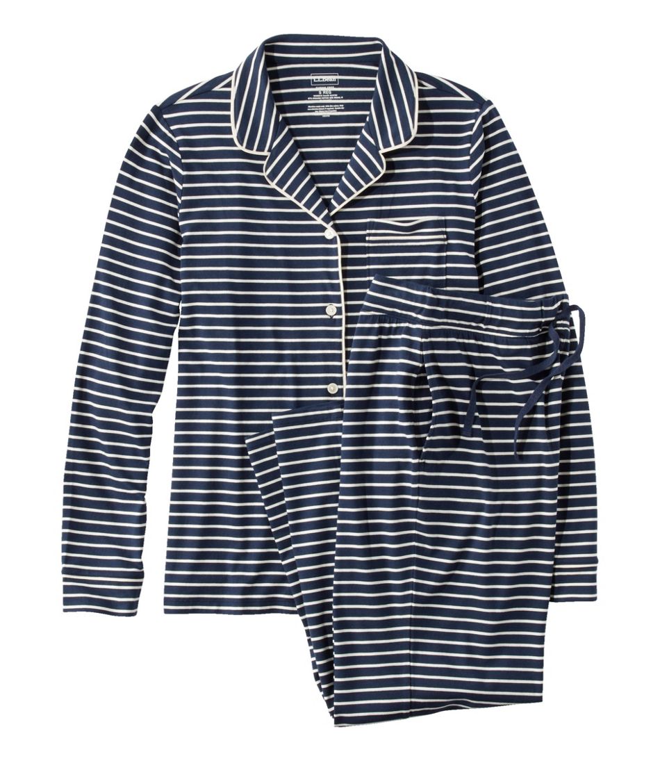 Women's Super-Soft Shrink-Free Button Front Pajama Set, Stripe | L.L.Bean Best Seller