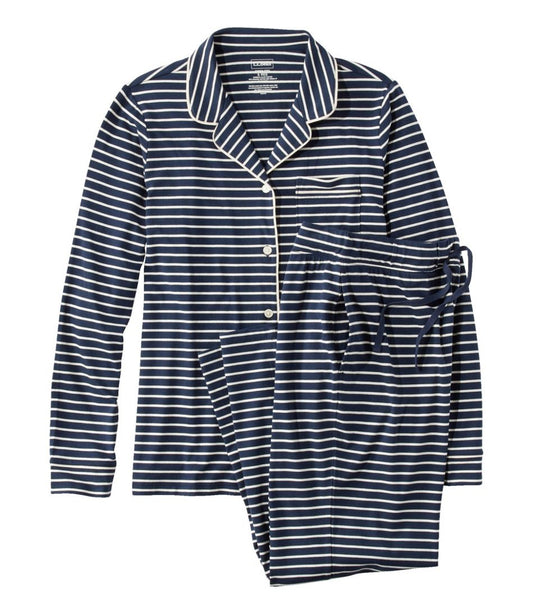 Women's Super-Soft Shrink-Free Button Front Pajama Set, Stripe | L.L.Bean Best Seller