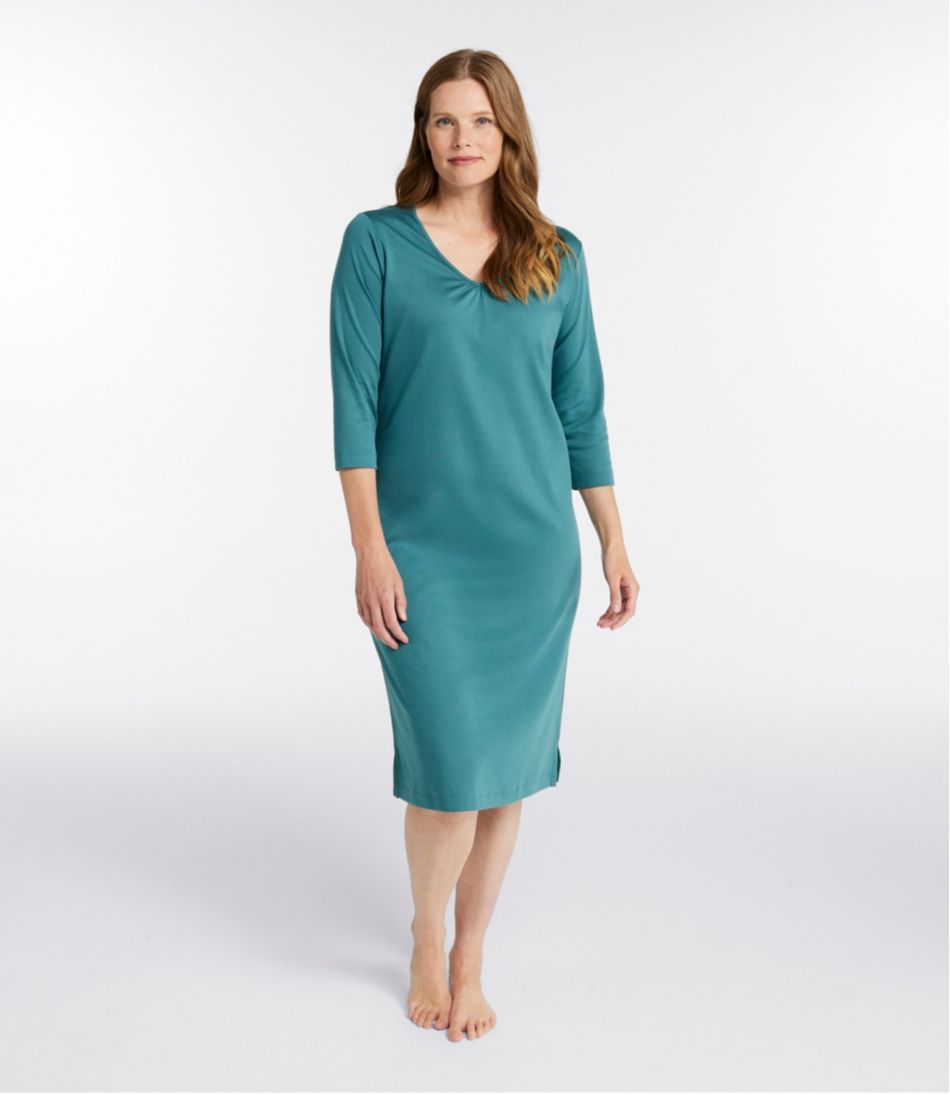 Women's Supima Cotton Nightgown, V-Neck Three-Quarter-Sleeve | L.L.Bean Exclusive