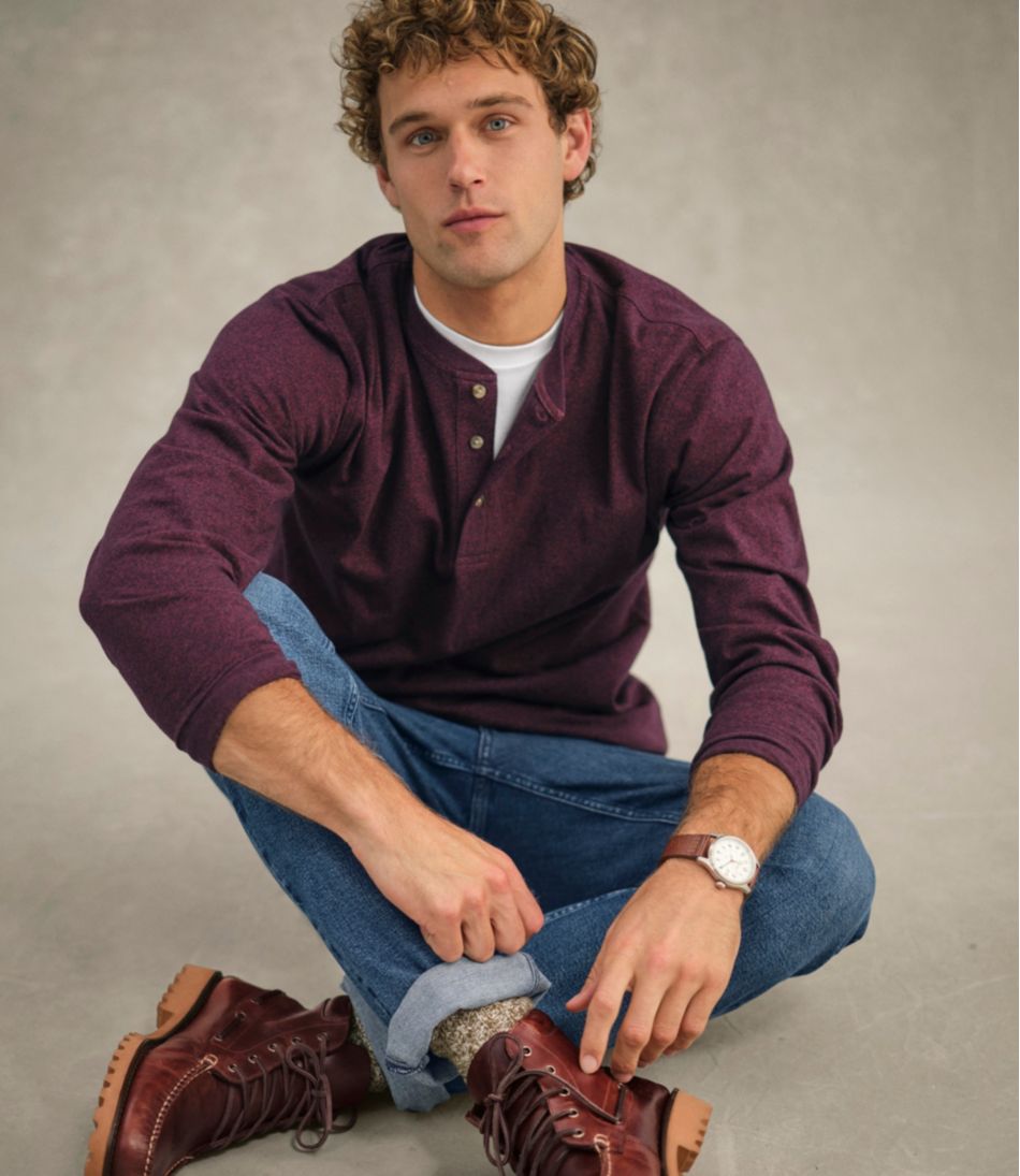 Men's Carefree Unshrinkable Tee, Traditional Fit, Long-Sleeve Henley | L.L.Bean Recommended